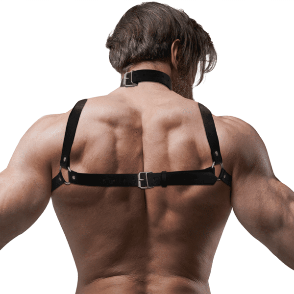 FETISH SUBMISSIVE ATTITUDE - ADJUSTABLE ECO-LEATHER CHEST HARNESS WITH NECKLACE FOR MEN 3